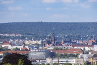 Cityscape Dresden with buildings Ammonhof, theatre, Annenkirche, Hofkirche, Residenzschloss,