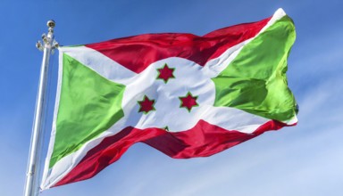 Flags, the national flag of Burundi flutters in the wind