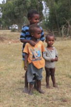 Children in the south of the country, three siblings, Ethiopia, Africa