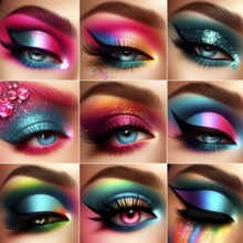 Coloured eyelids in intense colours, symbol image cosmetics, make-up, make-up, eyeshadow,