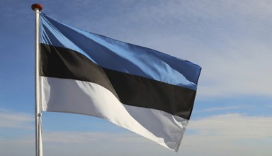 The flag of Estonia flutters in the wind