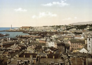 Blick zum lighthouse, Genua, Italien, View towards the lighthouse, Genoa, Italy, Historic,