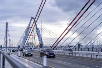 New construction of the A1 motorway bridge over the Rhine near Leverkusen, after completion of the