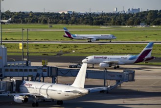 Düsseldorf Airport, Eurowings aircraft after landing, on the taxiway and at Terminal A