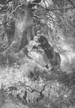 Lovers have hidden behind a thick tree in the forest to be undisturbed, Historical, digitally