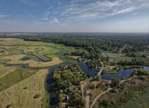 Aerial view of the meandering Biebrza River in the Biebrza National Park in northern Poland.