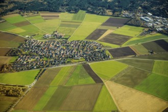 Aerial view, bird's eye view, village and fields, Upper Bavaria, Bavaria, Germany, Europe