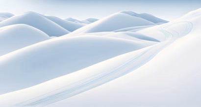 Simplified representation of ski tracks on a pristine snowy slope, created with bold, clean lines,