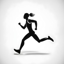 Abstract stylized black icon of a runner silhouette on white background, AI generated