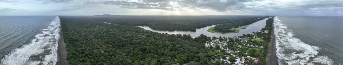 Aerial view, beach and sea, coast with rainforest, Tortuguero National Park, Costa Rica, Central