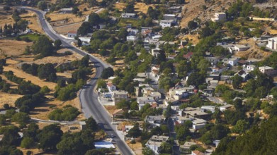 View of the village of Askif, surrounded by mountains and vegetation, Askifou Plateau, Askifou,