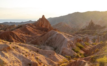 Red rocks, canyon of eroded sandstone formations, red and orange sandstone rocks, fairytale gorge,