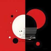 Minimalist illustration featuring abstract geometric shapes with red color accent symbolizing fun