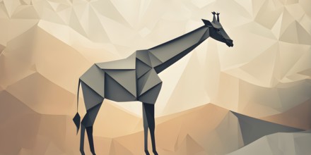 Abstract origami giraffe wallpaper illustration, AI generated