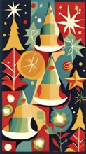 Abstract mix of traditional Christmas symbols arranged in a vibrant modern style, AI generated