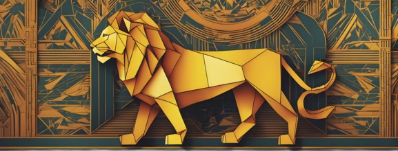 Abstract origami lion wallpaper illustration, AI generated