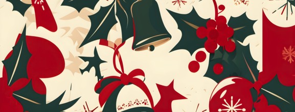 Abstract mix of traditional Christmas symbols arranged in a vibrant modern style, AI generated