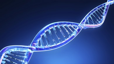 DNA double helix structure against gradient blue background, AI generat, AI generated