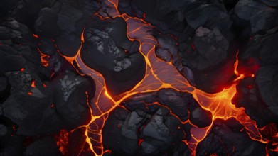 Aerial view capturing the brilliant dance of molten lava, AI generated