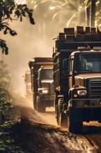 Trucks loaded with freshly cut timber wind through the narrow paths of the diminishing amazon