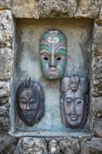 Balinese wooden masks, face, sculpture, idol, icon, grimace, design, culture, carving, painted,