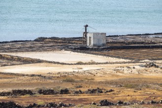 Sea salt extraction, Janubio salt works, Salinas de Janubio, Lanzarote, Canary Islands, Spain,