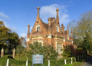 Tudor architectural style Lodge Cottage c 1841 by Anthony Salvin, gatehouse to Helmingham Hall,