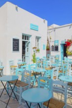 Outdoor restaurants, Chora central square, Chora, Serifos Island, Cyclades Islands, Greece, Europe