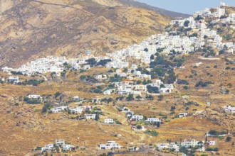 View of the hilltop village of Chora, Chora, Serifos Island, Cyclades Islands, Greece, Europe