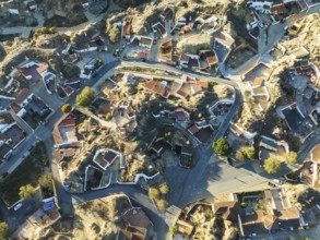 The cave quarter in Guadix. Aerial view. Drone shot. Granada province, Andalusia, Spain, Europe