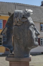 Fountain with the bust of the Roman Emperor Vespasian, work of art from 1992 by the sculptor Guido