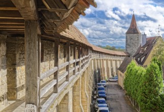 Walkway on the historic town wall on the east side of the old town centre of Rothenburg ob der