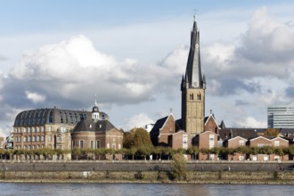 Rhine bank with St Lambertus and St Joseph's Chapel, Düsseldorf Old Town, Düsseldorf, North