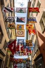 Augustinergasse with Swiss flags, Old Town, Zurich, Switzerland, Europe