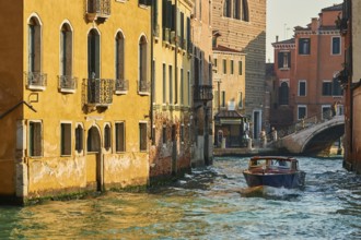 View from 'Fondamenta del rio novo' on a waterway in Venice on a sunny day in winter, Italy, Europe