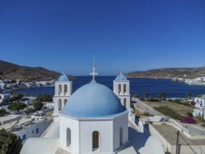 The church of St George in the harbour town of Katapola, Amorgos, Cyclades, Greece, Europe