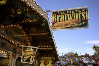 Sign at a bratwurst stand at the Oktoberfest, Munich, Bavaria, Germany, Europe