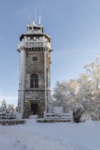 Even the observation tower on the Auersberg is decorated with hoarfrost and snow, Eibenstock,