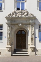 Richly decorated portal of the Seidemannhaus in the city centre of Taucha, Saxony, Germany, Europe