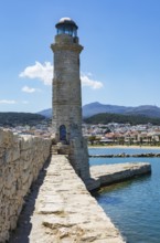 Lighthouse at the old Venetian harbour, Rethymno, Crete, Greece, Europe