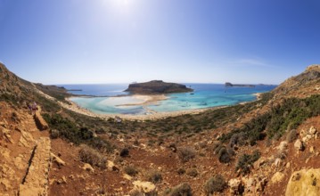 Beach and bay of Balos, Gramvousa peninsula, Kolimbari, West Crete, Crete, Greece, Europe