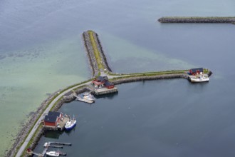 View of Ramberg harbour, harbour pier, Lofoten, Norway, Europe