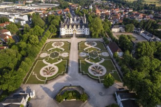 Neuhaus Castle in Paderborn seen from the air, North Rhine-Westphalia, Germany, Europe