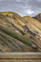 Rhyolite mountains, volcanic landscape, colourful erosion landscape with mountains,