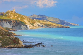 Chiaramontano castle, dominating Agrigento coast, Riserva Naturale di Punta Bianca, Palma di