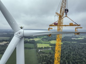 Dorsten, North Rhine-Westphalia, Germany, construction of a wind turbine. A large mobile crane