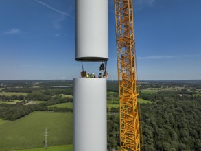 Dorsten, North Rhine-Westphalia, Germany, construction of a wind turbine, the first wind turbine of