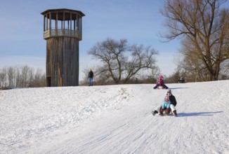 Recklinghausen, North Rhine-Westphalia, Germany - Sunny winter landscape in the Ruhr area, Emscher