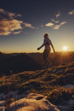 Trail running in autumn on the Jochberg on Lake Walchensee against the wonderful backdrop of the