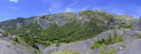 Dark slate rock near the mountain road to Entraunes, Département Alpes-Maritimes, France, Europe